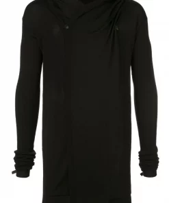 ( Nouvelle Collection ) Rick Owens BLACK Wool Drape Hooded Sweater Homme