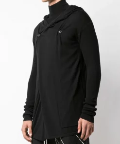 ( Nouvelle Collection ) Rick Owens BLACK Wool Drape Hooded Sweater Homme -Rick Owens Soldes 14346849 20797003 600