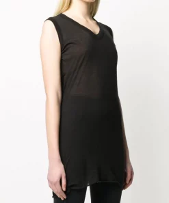 ( Nouvelle Collection ) Rick Owens 09 BLACK T-shirt à Ourlet Drapé Femme -Rick Owens Soldes 14785563 23778857 600