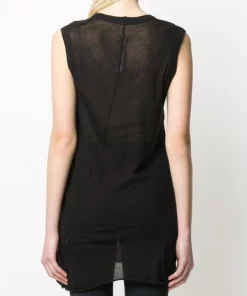 ( Nouvelle Collection ) Rick Owens 09 BLACK T-shirt à Ourlet Drapé Femme -Rick Owens Soldes 14785563 23778863 600