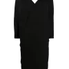 Rick Owens 09 BLACK Robe Mi-longue à Col V Femme 2 Rick Owens 09 BLACK Robe Mi-longue à Col V Femme -Rick Owens Soldes 14896737 24450437 600