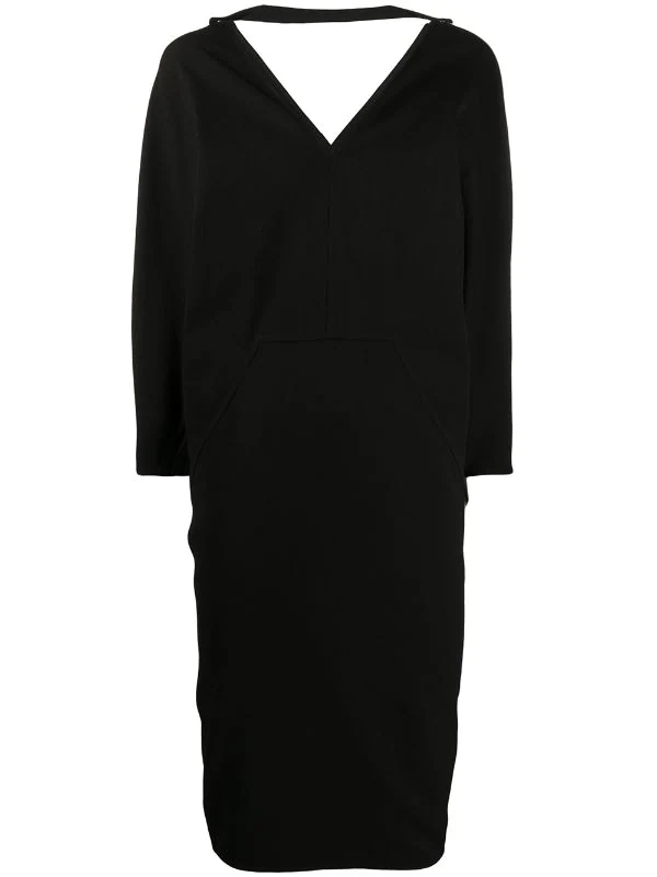 Rick Owens 09 BLACK Robe Mi-longue à Col V Femme 3 Rick Owens 09 BLACK Robe Mi-longue à Col V Femme