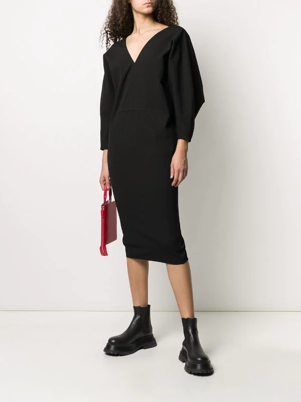 Rick Owens 09 BLACK Robe Mi-longue à Col V Femme 4 Rick Owens 09 BLACK Robe Mi-longue à Col V Femme – Image 2