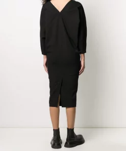 Rick Owens 09 BLACK Robe Mi-longue à Col V Femme 12 Rick Owens 09 BLACK Robe Mi-longue à Col V Femme -Rick Owens Soldes 14896737 24450439 600