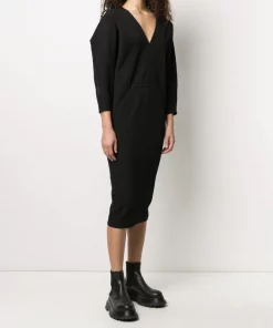 Rick Owens 09 BLACK Robe Mi-longue à Col V Femme 11 Rick Owens 09 BLACK Robe Mi-longue à Col V Femme -Rick Owens Soldes 14896737 24450440 600