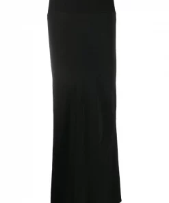 Rick Owens 09 BLACK Jupe Longue En Maille Nervurée Femme