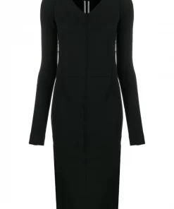 Rick Owens Robe Fendue à Col V 09 BLACK