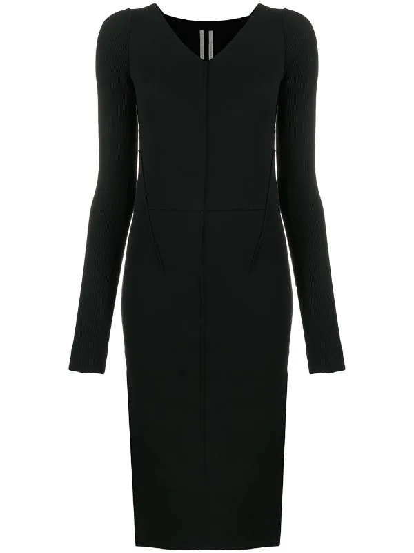 Rick Owens Robe Fendue à Col V 09 BLACK 3 Rick Owens Robe Fendue à Col V 09 BLACK