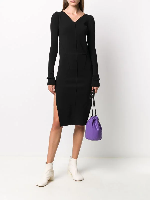 Rick Owens Robe Fendue à Col V 09 BLACK 4 Rick Owens Robe Fendue à Col V 09 BLACK – Image 2