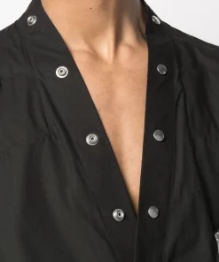 ( Nouvelle Collection ) Rick Owens 09 BLACK Chemise à Col V Homme -Rick Owens Soldes 16209797 30785378 600