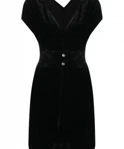 Rick Owens Robe Courte En Velours à Col V 09 BLACK