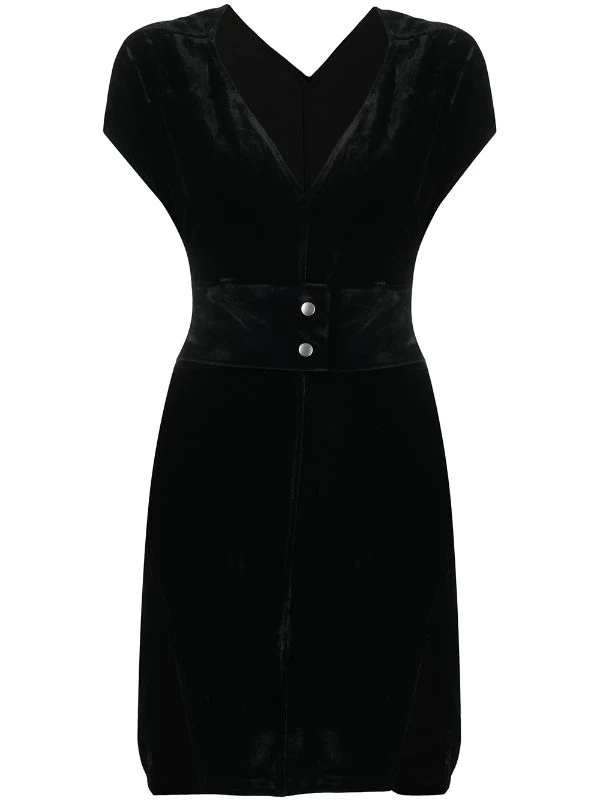 Rick Owens Robe Courte En Velours à Col V 09 BLACK 3 Rick Owens Robe Courte En Velours à Col V 09 BLACK