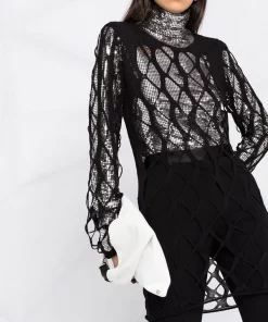 Rick Owens 09 BLACK Pull En Maille Ajourée Femme -Rick Owens Soldes 16338996 31363793 600