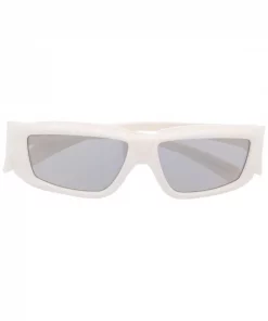 Rick Owens 1118 WHITE SILVER Lunettes De Soleil à Monture Rectangulaire Femme