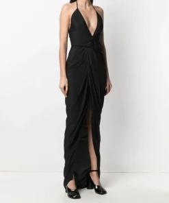 Rick Owens 09 BLACK Robe Drapée à Dos-nu Femme -Rick Owens Soldes 16524488 32189789 600