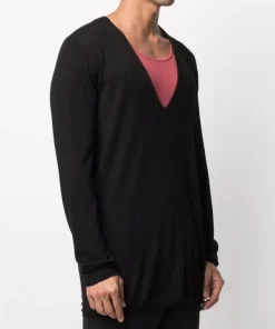 Rick Owens 09 BLACK Pull à Col V Profond Homme -Rick Owens Soldes 16832401 33442760 600