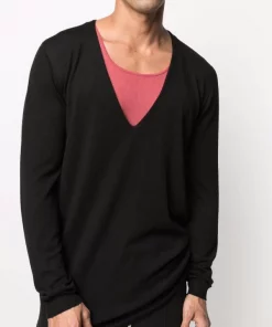 Rick Owens 09 BLACK Pull à Col V Profond Homme -Rick Owens Soldes 16832401 33443934 600