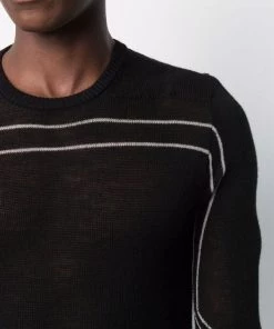 ( Nouvelle Collection ) Rick Owens 0908 BLACK/PEARL Pull à Encolure Ronde Homme -Rick Owens Soldes 16832433 33417306 600