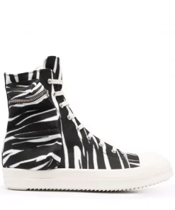 Rick Owens 92111 BLACK/NATURAL/MILK/MILK Baskets Montantes à Imprimé Zèbre Femme