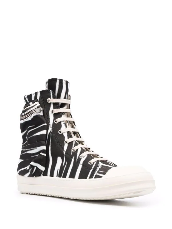 Rick Owens 92111 BLACK/NATURAL/MILK/MILK Baskets Montantes à Imprimé Zèbre Femme 4 Rick Owens 92111 BLACK/NATURAL/MILK/MILK Baskets Montantes à Imprimé Zèbre Femme – Image 2