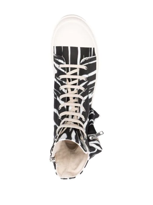 Rick Owens 92111 BLACK/NATURAL/MILK/MILK Baskets Montantes à Imprimé Zèbre Femme 6 Rick Owens 92111 BLACK/NATURAL/MILK/MILK Baskets Montantes à Imprimé Zèbre Femme – Image 4