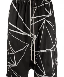 ( Nouvelle Collection ) Rick Owens 0921 BLACK/natural Short Sarouel Imprimé Homme