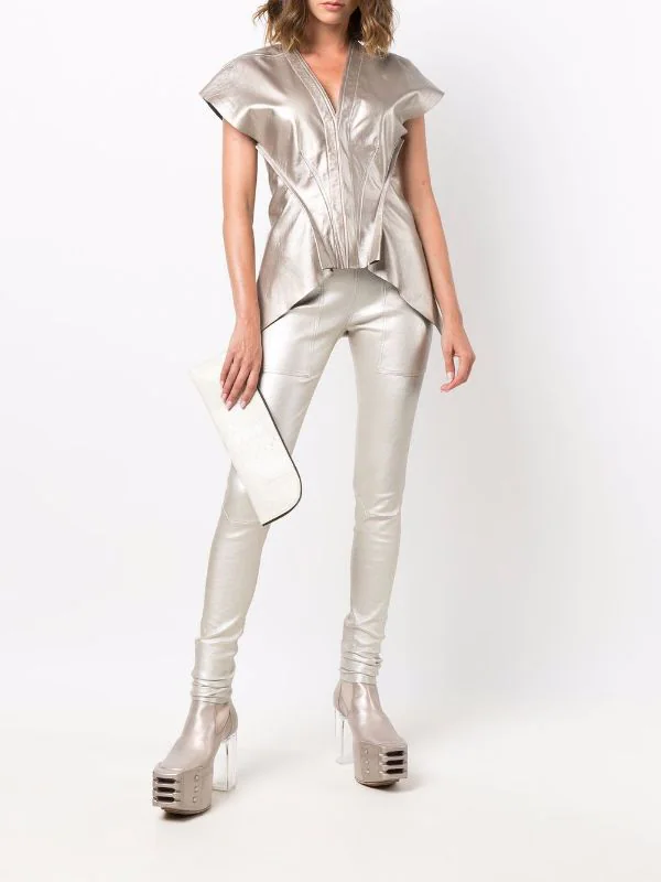 ( Nouvelle Collection ) Rick Owens Blouse Naska En Cuir 98 WARM SILVER 4 ( Nouvelle Collection ) Rick Owens Blouse Naska En Cuir 98 WARM SILVER – Image 2