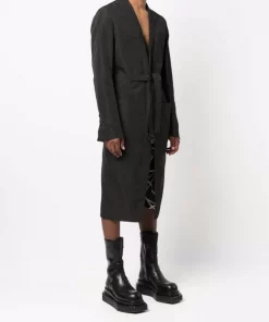 ( Nouvelle Collection ) Rick Owens 09 BLACK Manteau Lido à Taille Ceinturée Homme -Rick Owens Soldes 16860365 33788669 600