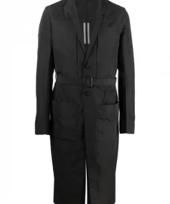 ( Nouvelle Collection ) Rick Owens 09 BLACK Manteau Lido à Taille Ceinturée Homme