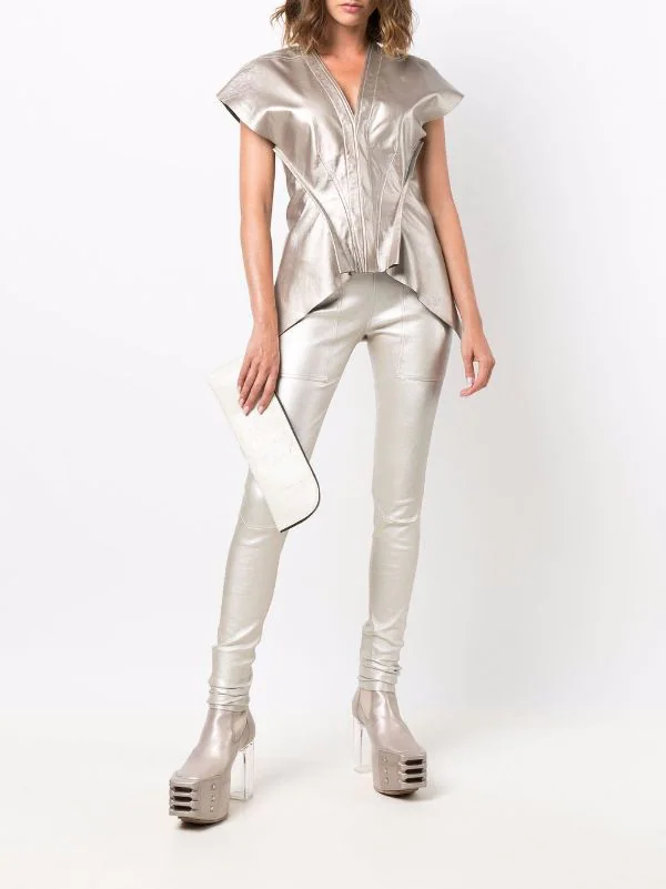 ( Nouvelle Collection ) Rick Owens Legging En Cuir Métallisé 98 WARM SILVER 4 ( Nouvelle Collection ) Rick Owens Legging En Cuir Métallisé 98 WARM SILVER – Image 2