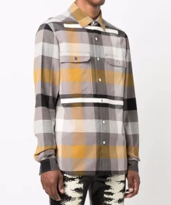 ( Nouvelle Collection ) Rick Owens 34P DUST PLAID Chemise à Carreaux Homme -Rick Owens Soldes 16861290 33787342 600