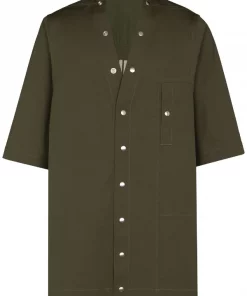 ( Nouvelle Collection ) Rick Owens 15 GREEN Chemise Faun à Manches Courtes Homme