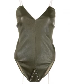 Rick Owens Body En Cuir à Col V 15 GREEN