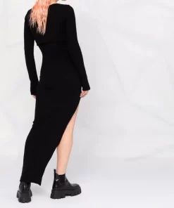 Rick Owens 09 BLACK Robe Asymétrique En Maille Femme -Rick Owens Soldes 16991145 33981244 600