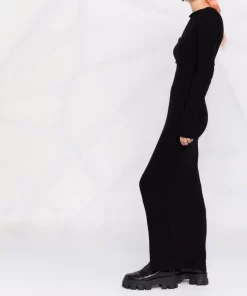 Rick Owens 09 BLACK Robe Asymétrique En Maille Femme -Rick Owens Soldes 16991145 33981245 600