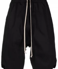 ( Nouvelle Collection ) Rick Owens 09 BLACK Bermuda En Coton Biologique à Lien De Resserrage Homme