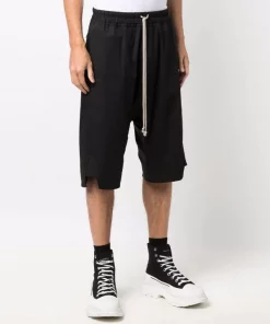 ( Nouvelle Collection ) Rick Owens 09 BLACK Bermuda En Coton Biologique à Lien De Resserrage Homme -Rick Owens Soldes 17108319 34574755 600
