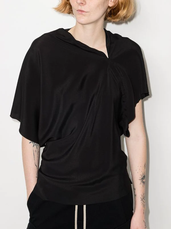 ( Nouvelle Collection ) Rick Owens Haut Asymétrique Drapé à Manches Courtes Femme 4 ( Nouvelle Collection ) Rick Owens Haut Asymétrique Drapé à Manches Courtes Femme – Image 2