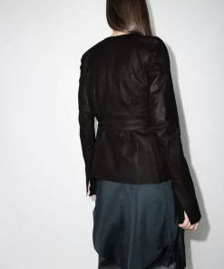 ( Nouvelle Collection ) Rick Owens Veste En Peau D'agneau à Design Cache-cœur 09 BLACK -Rick Owens Soldes 17111217 37859643 600