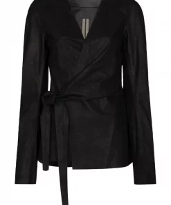 ( Nouvelle Collection ) Rick Owens Veste En Peau D'agneau à Design Cache-cœur 09 BLACK