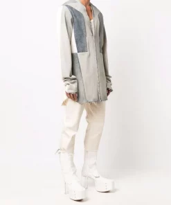 ( Nouvelle Collection ) Rick Owens 1621 HUSTLER/NATURAL Chemise Fogpocket à Design Patchwork Homme -Rick Owens Soldes 17123850 34710718 600