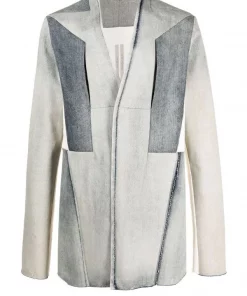 ( Nouvelle Collection ) Rick Owens 1621 HUSTLER/NATURAL Chemise Fogpocket à Design Patchwork Homme