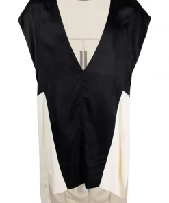 ( Nouvelle Collection ) Rick Owens 0921 BLACK/natural Débardeur Bicolore à Col V Homme