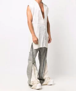 ( Nouvelle Collection ) Rick Owens Haut Sans Manches à Col V 1121 MILK/NATURAL -Rick Owens Soldes 17125817 34688429 600