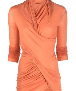 ( Nouvelle Collection ) Rick Owens Haut Magnetic à Détail Drapé 93 TANGERINE