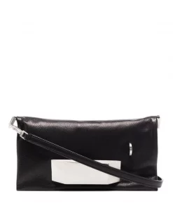 ( Nouvelle Collection ) Rick Owens Sacoche En Cuir à Détail En Métal Argenté 09 BLACK