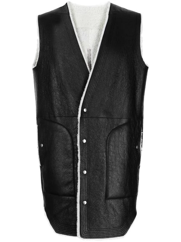 ( Nouvelle Collection ) Rick Owens Gilet En Cuir à Bords Contrastants 911 BLACK/MILK 3 ( Nouvelle Collection ) Rick Owens Gilet En Cuir à Bords Contrastants 911 BLACK/MILK
