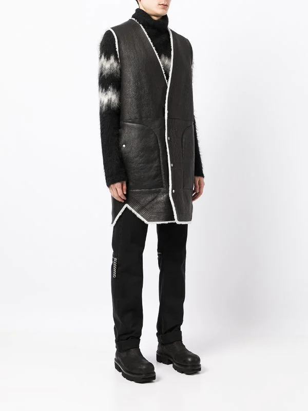 ( Nouvelle Collection ) Rick Owens Gilet En Cuir à Bords Contrastants 911 BLACK/MILK 5 ( Nouvelle Collection ) Rick Owens Gilet En Cuir à Bords Contrastants 911 BLACK/MILK – Image 3