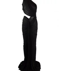 ( Nouvelle Collection ) Rick Owens 09 BLACK Robe Longue Asymétrique à Une épaule Femme