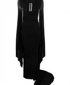 Rick Owens Robe Longue à Manches Drapées 09 BLACK